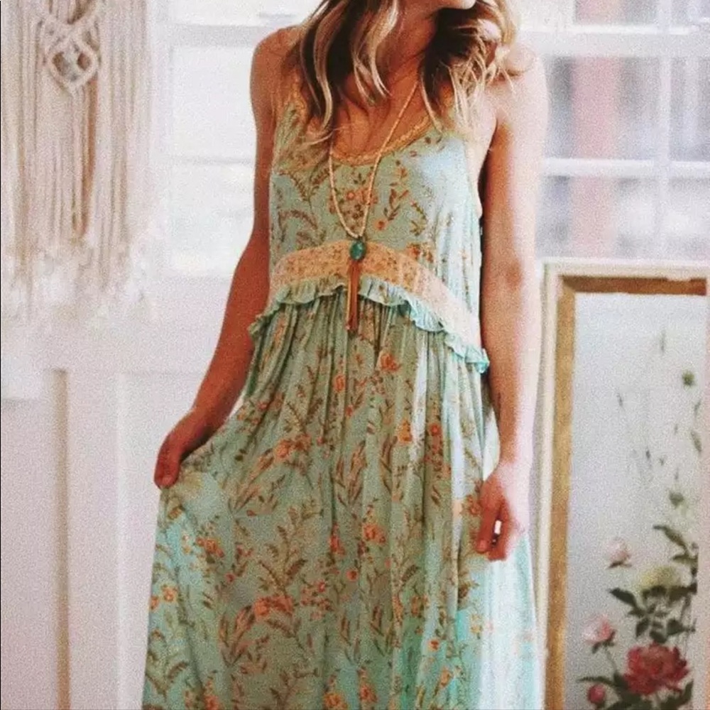 Boho Floral Gypsy Print Midi Ruffle Dress pink - Picture 9 of 15